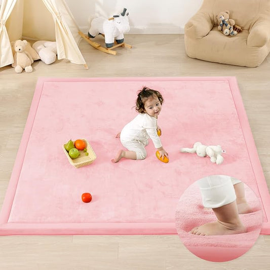1.3" Thick Baby Play Mat for Floor Playpen, 71x59 Large Foam Tummy Time Mat, Padded Support Soft Plush Nursery Rug for Infant Kids Toddler Crawling Kick Activity (Pink)-CubbioJoy