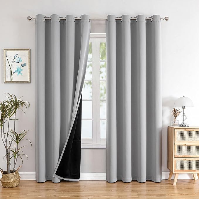 ChrisDowa 100% Blackout Curtains 120 inch Long for Bedroom with Black Liner, 2 Thick Layers Total Blackout Thermal Insulated Grommet Long Window Curtains 2 Panels Set (Light Grey, 52 x 120 Inch)-CubbioJoy