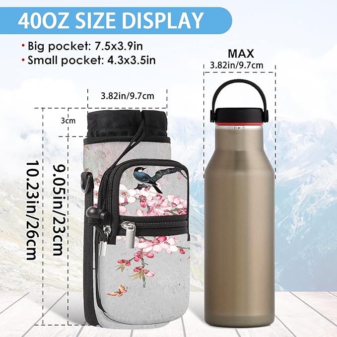 25/32/40/64oz Water Bottle Bag Holder Carrier-Insulated Crossbody Sling Case Sleeve with Strap & Pockets for Men Women Gym Cycling Travel Walking Hiking Camping-CubbioJoy