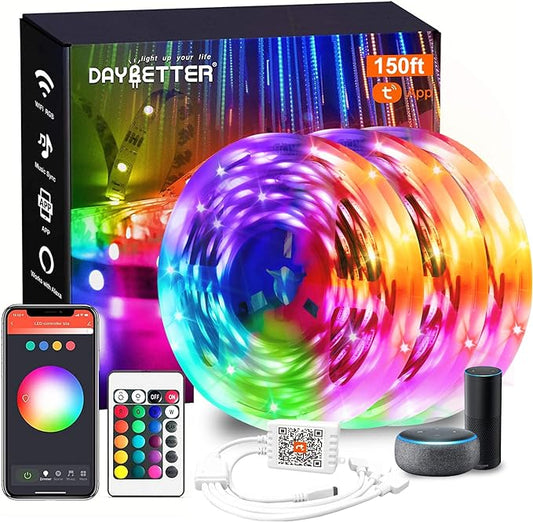 DAYBETTER Smart WiFi Led Lights for Bedroom 150 ft, Tuya App Controlled Led Strip Lights, Compatible with Alexa and Google Assistant, Color Changing Led Light Strip with Remote for Room Party Kitchen-CubbioJoy