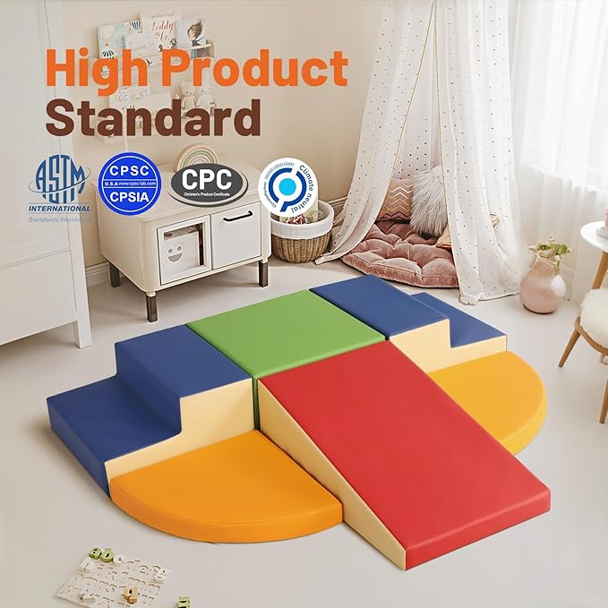 6-Piece Soft PU Leather Toddlers Climbing Toys, Baby Foam Climbing Blocks for Toddlers, Foam Play Gym Climber Structures for Toddler 3, Indoor Climb and Crawl Activity Play Set-CubbioJoy