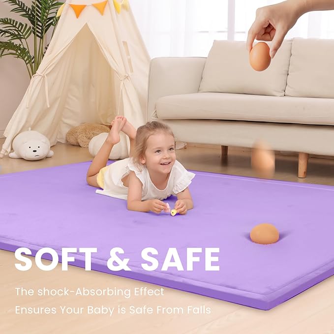 Baby Play Mat for Floor,1.3" Thick Memory foam Tummy Time Mat for Toddlers,Infants,kids,Water-Repellent Soft Nursery Rug,Extra Large Non Slip for Crawling&Yoga,Tatami Style for Living Room(Lavender)-CubbioJoy