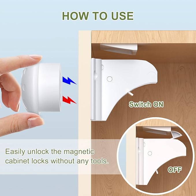 AOSITE Child Safety Magnetic Cabinet Locks Keys, 2 Pack Universal Replacement Keys Child Proof Extra Stronger Magnet Baby Locks for Cabinets and Drawers with Adhesive, 2 Key Holders Included-CubbioJoy