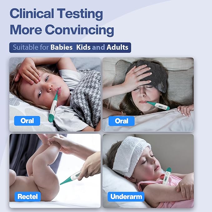 Boncare 10 Seconds Digital Thermometer for Adults and Kids - Accurate & Safe Rectal Thermometer for Baby with Fever Alarm, Oral Thermometer (Clear Blue)-CubbioJoy