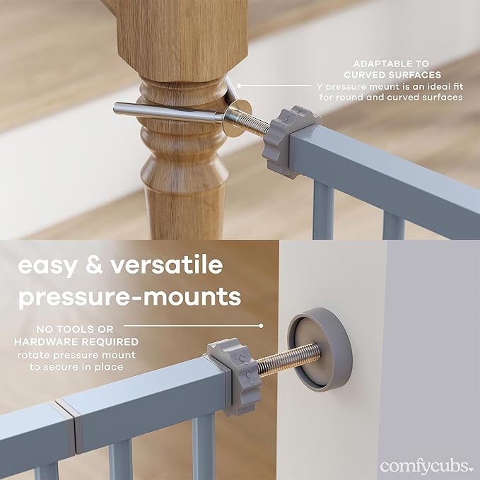 Comfy Cubs Baby Safety Gate with 3 Extensions - Adjustable 42" x 1.9" x 30" Q195 Steel Doorway Barrier - Powder-Coated Finish for Stairs and Doorways - Walk-Through Design Pet Gate - Pacific Blue-CubbioJoy