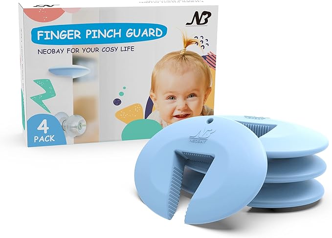 Door Pinch Guard and Door Slam Stopper, Durable Silicone Door Finger Pinch Guard, Prevents Finger Pinch Injuries, Slamming Doors, Door Safety for Kids, 4 Packs Blue Basic.-CubbioJoy