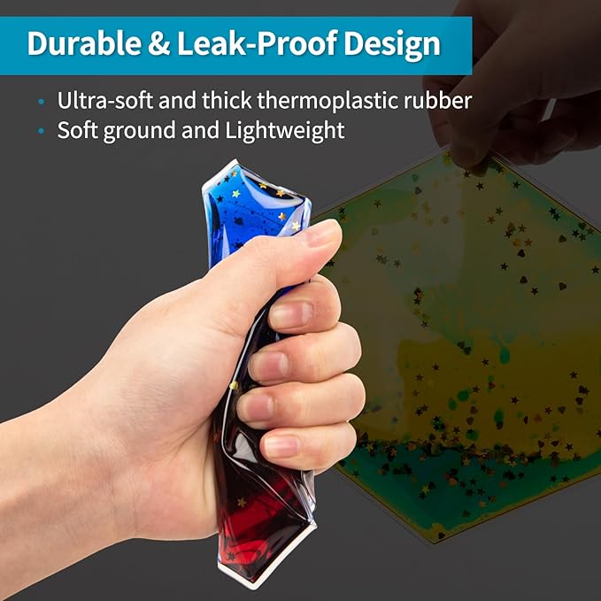 Art3d Hexagon Sensory Fidget Liquid Motion Tiles for Kids, Toddler, Teens - Interactive Soft Gel Liquid Play Mats for Home, Schools, Playrooms, Multi-Pack of 3 Tiles-CubbioJoy