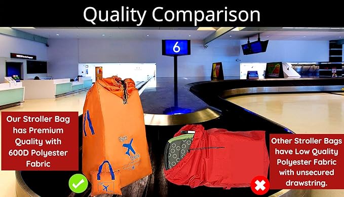 Alnoor USA Gate Check Bag for Single & Double Stroller Travel Bag for Air Plane | Extra Large & Ultra Durable - Includes Padded Shoulder Straps for Comfort & Durability With Pouch – Bonus E-Book-CubbioJoy