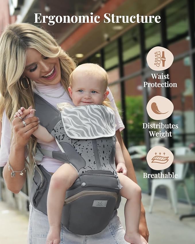 Baby Carrier Pro, MOMTORY Safety-Certified 6-in-1 Ultra Storage Baby Carrier Newborn to Toddler, Detachable Baby Holder Carrier with Hip Seat, Ergonomic Cozy Baby Front and Back Carrier for 7-50lbs-CubbioJoy