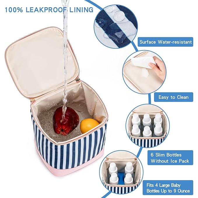 Breastmilk Cooler Bag with Ice Pack Fits 4 Baby Bottles Up to 9 Ounce, Baby Bottle Cooler Bag Suitable for Nursing Mom Daycare, Straps-CubbioJoy