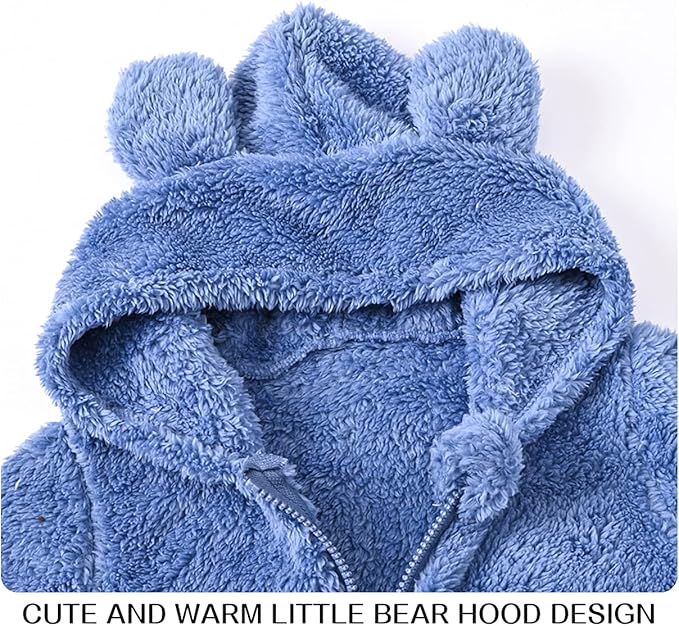 Baby Fleece Jumpsuits Infant Bear Ear Snowsuit Newborn Hooded Romper Warm Coat-CubbioJoy