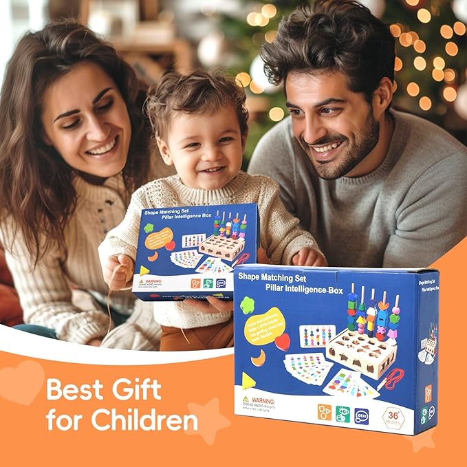 3 in 1 Wooden Color Sorting Stacking Toys, Montessori Toys Geometric Shape Sorter Matching Lacing Beads Sequencing Toy Set Preschool Learning Fine Motor Skills for Toddlers 3 4 5 Years-CubbioJoy