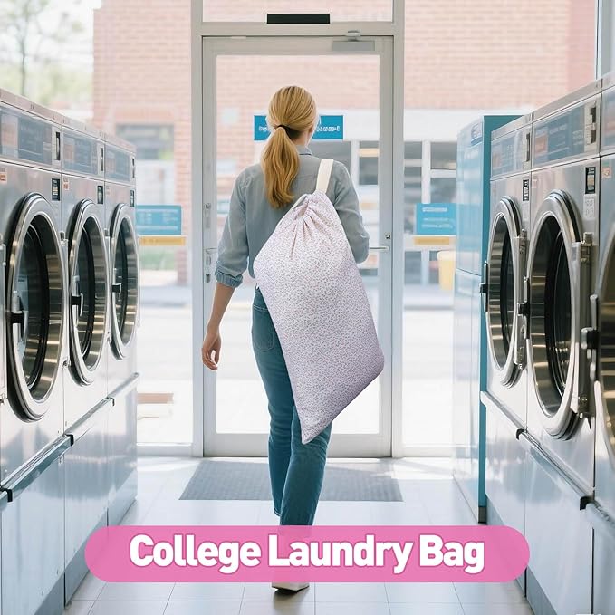 College Laundry Bag, Dirty Clothes Laundry Bag With Drawstring Handles For College Dorm Laundromat Apartment Travel Camp 29" X 18" Women Girls Back To School Birthdays Gift, Pink Florals-CubbioJoy