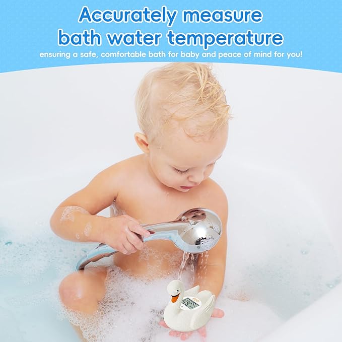 b&h Baby Bath Thermometer, Swan Digital Infant Safe Bath Thermometer - Reliable Temperature Readings - Easy to Read Screen- Shower Timer - Waterproof and Floats in Water, Newborn Must Haves-CubbioJoy
