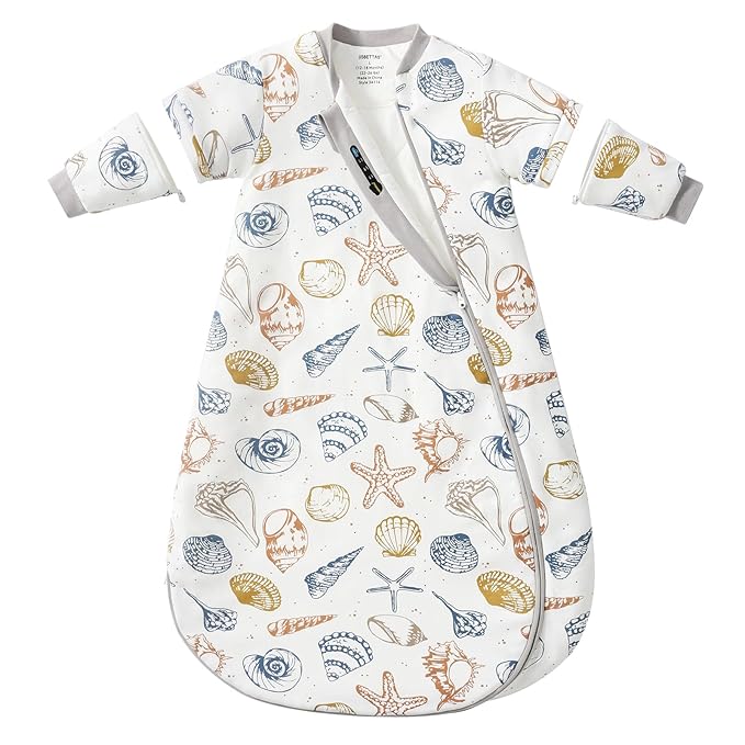 Baby Sleep Sack 3-6 Months, Cotton Detachable Long Sleeve Sleep Sack, 2.5 Tog Toddler Sleeping Sack with Temperature Strips, 2-Way Zipper Wearable Blankets for Newborns, Ocean-CubbioJoy