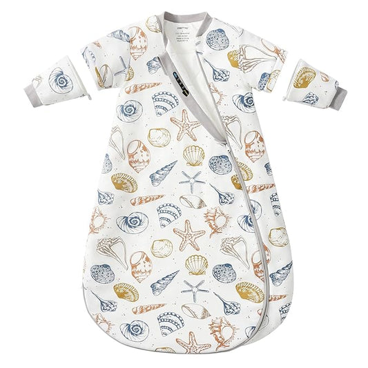 Baby Sleep Sack 3-6 Months, Cotton Detachable Long Sleeve Sleep Sack, 2.5 Tog Toddler Sleeping Sack with Temperature Strips, 2-Way Zipper Wearable Blankets for Newborns, Ocean-CubbioJoy