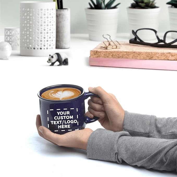 DISCOUNT PROMOS Custom Ceramic Campfire Coffee Mugs 13 oz. Set of 50, Personalized Bulk Pack - Perfect for Tea, Espresso, Cappuccino, Hot Cocoa - Blue-CubbioJoy