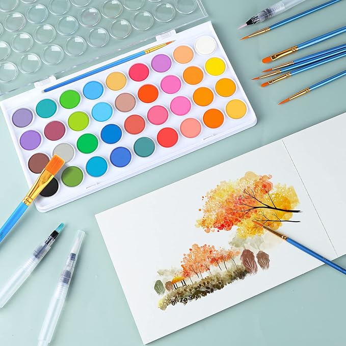 AROIC 65 Pieces Watercolor Paint Set,36 Colors Watercolor,10 Brushes,3 Refillable Water Brush Pens,16 Page Pad(8.5 * 5.5in),Profesional Watercolor Kit for Kids, Adults, Beginners-CubbioJoy