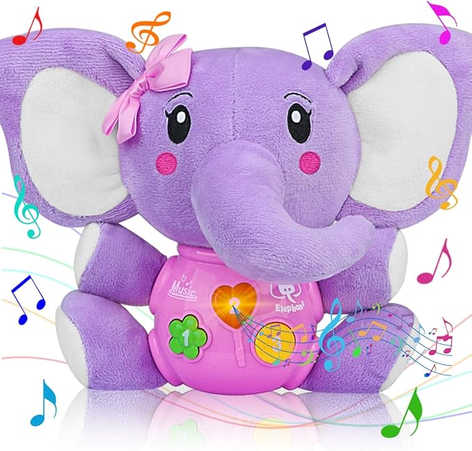 Aitbay Plush Elephant Music Baby Toys 0 3 6 9 12 Months, Cute Stuffed Aminal Light Up Baby Toys Newborn Baby Musical Toys for Infant Babies Boys & Girls Toddlers 0 to 36 Months (Purple)-CubbioJoy