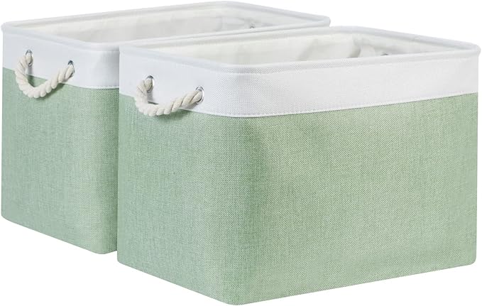 Bidtakay Baskets Fabric Closet Organizer Set of 2 Green Collapsible Storage Bins with Handles 16x12x12 in Large Decorative Tall Baskets for Shelves Nursery Baby Toys Storage Living Room Decor-CubbioJoy