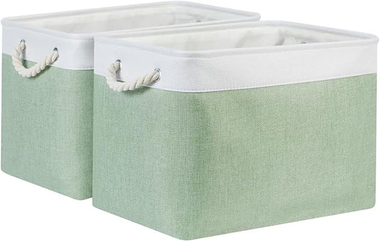 Bidtakay Baskets Fabric Closet Organizer Set of 2 Green Collapsible Storage Bins with Handles 16x12x12 in Large Decorative Tall Baskets for Shelves Nursery Baby Toys Storage Living Room Decor-CubbioJoy