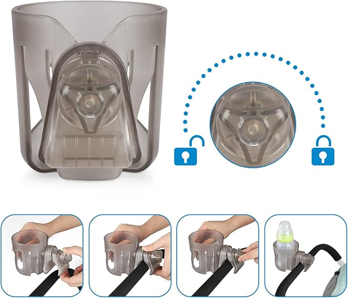 Accmor Universal Cup Holder, Stroller Cup Holder, 360° Rotatable Large Caliber Designed Bottle Holder for Stroller, Bike, Wheelchair, Walker, Scooter, Transparent Grey-CubbioJoy