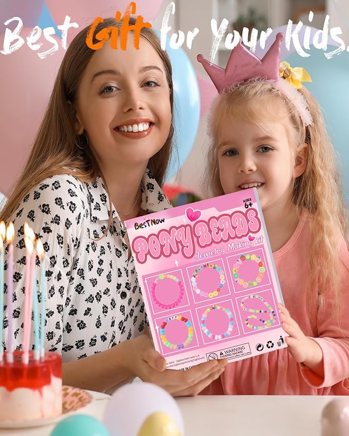 BestNow Bracelet Making Kit Beads for Bracelets Pony Beads Polymer Clay Beads Smile Face Beads Letter Beads for Jewelry Making DIY Arts and Crafts Gifts Toys for Girls Age 6-12-CubbioJoy