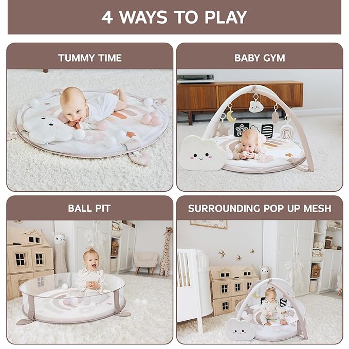 6-in-1 XL Play Mat & Play Gym, Baby Gym, Baby Activity Gym, Sensory Exploration and Motor Skill Development Toys (Blush)-CubbioJoy