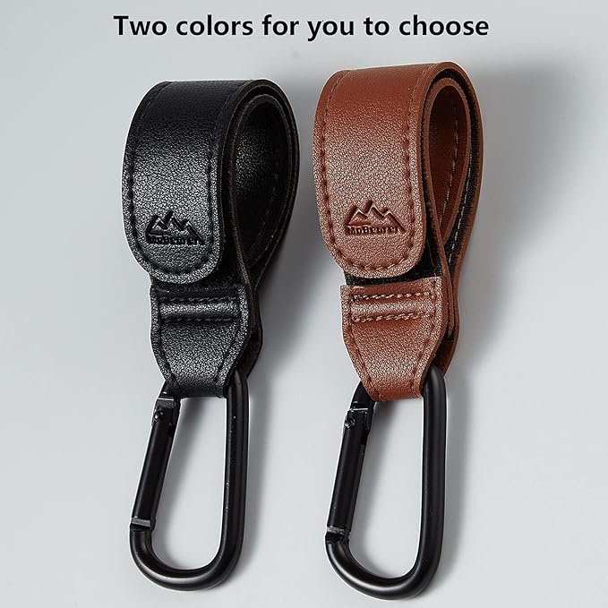 Baby Stroller Hooks Bag Hooks for Hanging Diaper Bags Multipurpose Hooks for Grocery Shopping Bags Premium Vegan Leather Pram Straps 2 Pcs (Black)-CubbioJoy