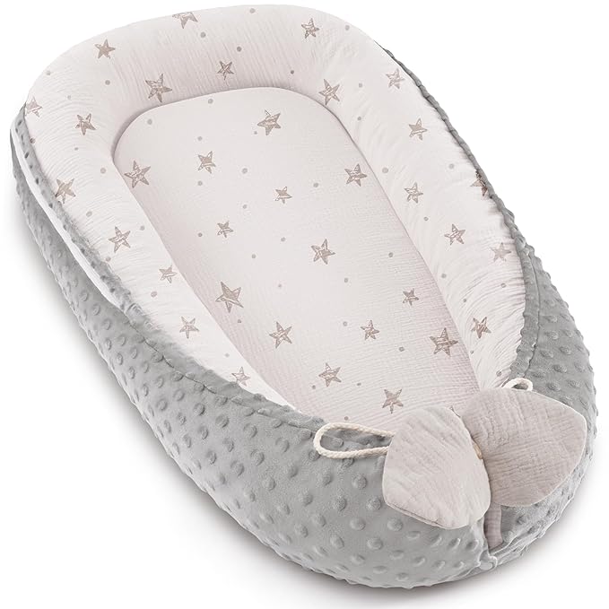Baby Lounger - Infant Lounger Pillow for Newborn 0-24 Months, Soft, Breathable & Portable Baby Lounger Pillow for Boys & Girls, Cozy Baby Floor Seat for Home & Travel (Beige Star)-CubbioJoy
