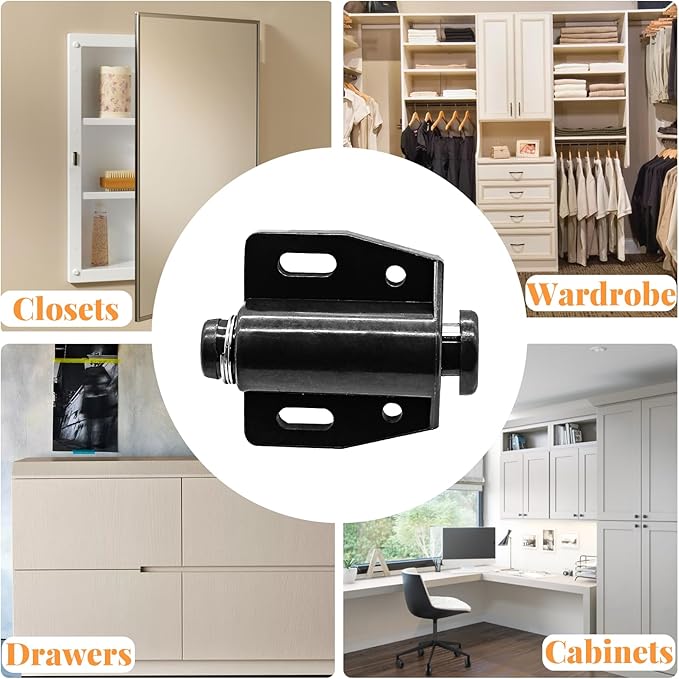 2 Pack Cabinet Magnetic Touch Latch, Push to Open Catches Magnet Push Release Latches Hardware for Kitchen Cabinet Drawer Cupboard Closet Door (Black)-CubbioJoy