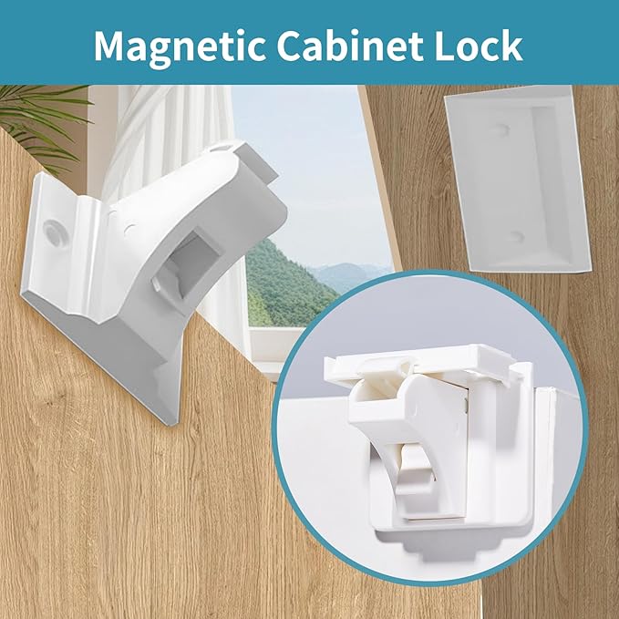 Adhesive Magnetic Cabinet Locks Baby Proofing for Cabinets & Drawers (40 Locks and 4 Keys)-CubbioJoy