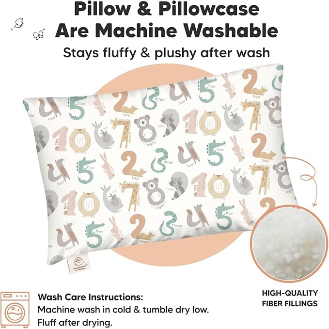 KeaBabies Toddler Pillow with Pillowcase, Jumbo 14X20 - Soft Organic Cotton Toddler Pillows for Sleeping - Machine Washable - Perfect for Travel, Toddler Bed Set (Wild Count)-CubbioJoy