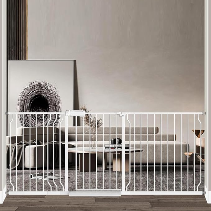 Baby Gate for Doorways Stairs Hallway 76.3-81.1 Inch Wide, Walk Through Child Gates with Pressure Mounted Extention Kit, Indoor Safety Child Gates for Kids or Pets-CubbioJoy