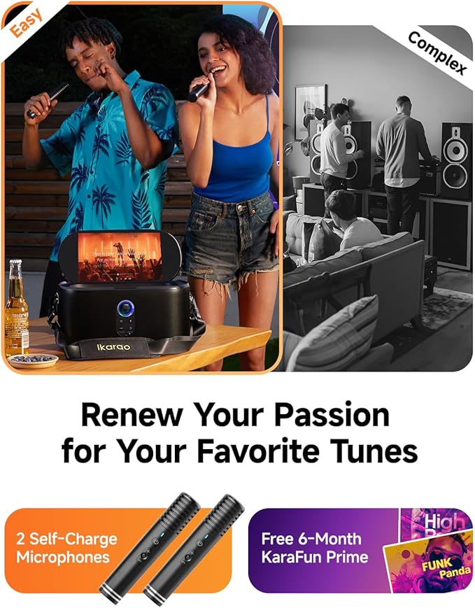 Karaoke Machine for Adults, with Lyrics Display, Karaoke System for YouTube, 280W Speaker, Autotune & EQ, Connect to TV, Portable PA System with 2 Wireless Microphones for Home Outdoor Party-CubbioJoy