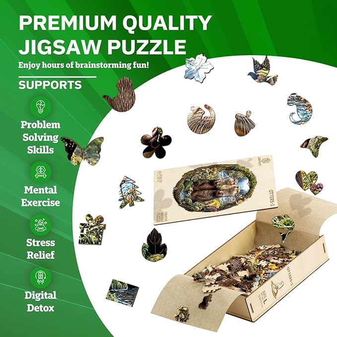 Jigfoxy Wooden Puzzles for Adults, Otter Couple Wood Puzzles Adult, Unique Animal Shape Wooden Jigsaw Puzzles for Adults, Birthday Gifts for Puzzle Lovers Family Friend (S-8.1 * 8.4in-102pcs)-CubbioJoy