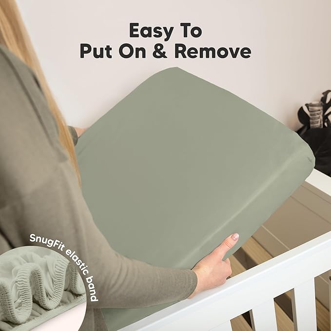 KeaBabies 2-Pack Organic Crib Sheets for Boys, Girls - 52x28 Fitted Crib Mattress Sheet Neutral, Breathable Jersey Cotton Cover for Baby Bed, Toddler Mattress, Soft & Cute Prints (Lichen)-CubbioJoy