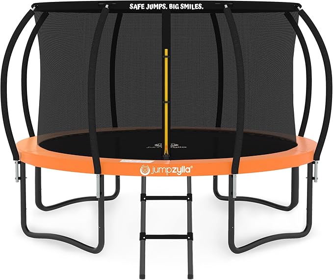JUMPZYLLA Trampoline Outdoor 8FT 10FT 12FT 14FT 15FT 16FT with Enclosure and Ladder, ASTM Approved Recreational Trampoline for Kids and Adults, Anti-Rust Coated Frame-CubbioJoy