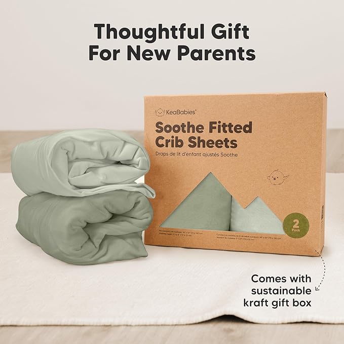 KeaBabies 2-Pack Organic Crib Sheets for Boys, Girls - 52x28 Fitted Crib Mattress Sheet Neutral, Breathable Jersey Cotton Cover for Baby Bed, Toddler Mattress, Soft & Cute Prints (Lichen)-CubbioJoy