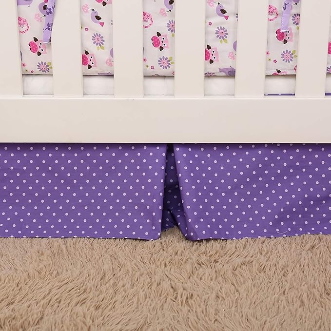 Brandream Crib Bedding Set 3 Pieces Purple Baby Girls Cotton Patchwork Flowers Elephant Owl Nursery with Ruffle Design, Princess Lovely Cute Breathable Healthy-CubbioJoy