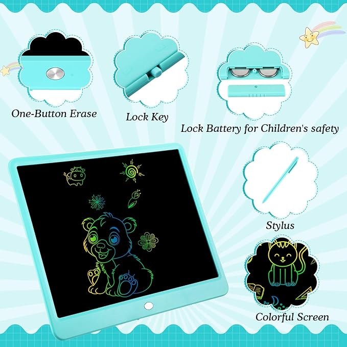 Decute Kids Toys LCD Writing Tablet with Stylus, 15 Inch Erasable Toddlers Doodle Board, Reusable Drawing Pad for Kids, Educational Christmas Birthday Gift for 3 4 5 6 7 8 Girls Boys Toddler Blue-CubbioJoy