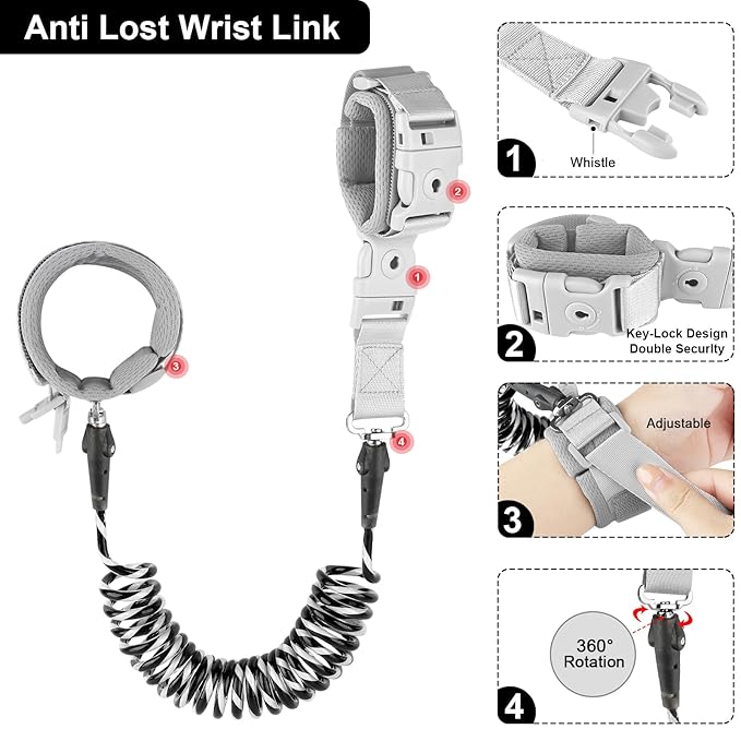 Accmor Toddler Waist Leash Belt, Reflective Baby Anti Lost Wrist Link, Kids Walking Harnesses Children Wristband Tether Leashes with Lock for Boys Girls Ages 1-4 to Outdoor Travel (Black)-CubbioJoy