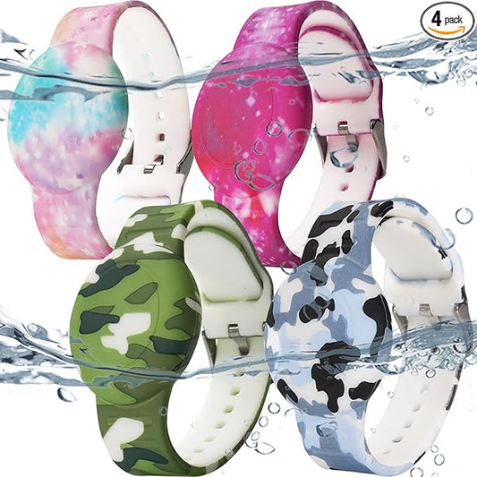 4 Pack Waterproof Bracelet for AirTag Kids, Hidden Printed Wristband for Apple Air Tag, Silicone Holder for AirTag GPS Tracker Case for Band for Child Toddler, Secure Anti-Lost Protection-CubbioJoy