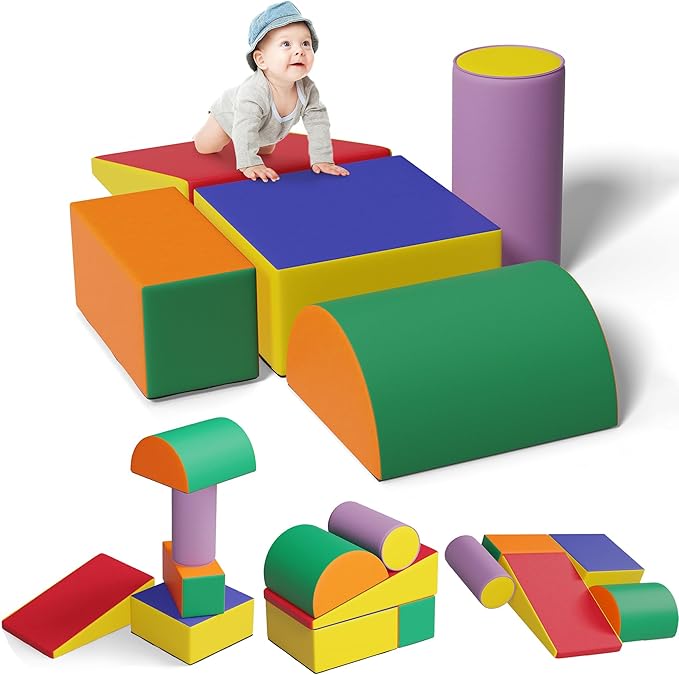 5 Pcs Foam Climbing Blocks for Toddlers, Soft Play Set Climb and Crawl Foam Activity Playset Gym Equipment for Playroom, Daycare, Kindergarten,Multicolored-CubbioJoy