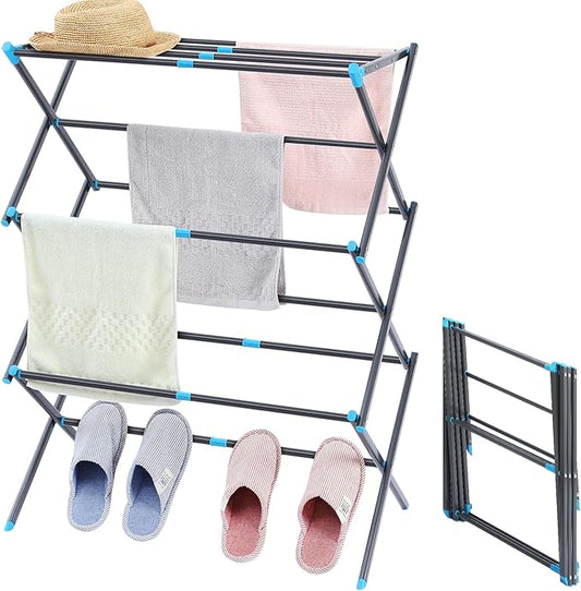 APEXCHASER Clothes Drying Rack, 3-Tier Laundry Drying Rack for Clothes, Expandable Metal Clothing Dryer, Collapsible Towel Rack, Air Drying Rack, Graphite-CubbioJoy