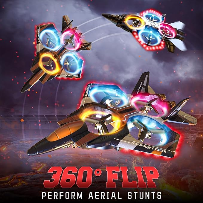 BEZGAR RC Plane for Kids | 2.4GHZ Brushless Drones with Camera, 6-axis Gyro Remote Control Airplane, 360° Flip Fighter Jet Toy, Toys for Ages 8+ with Colorful LED Navigation Lights Orange-CubbioJoy