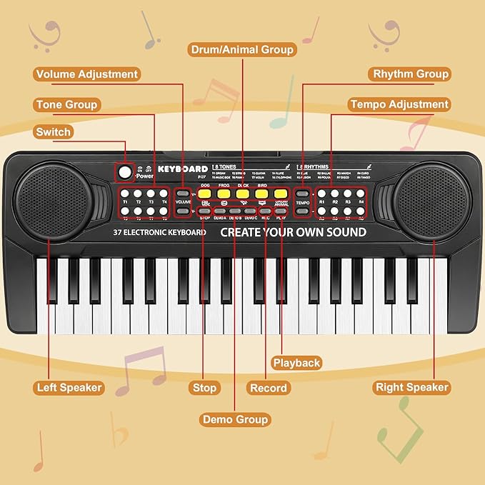 Kid Keyboard Piano - 37 Keys Piano Toys for Kids Beginners Electronic Pianos with Microphone Educational Musical Toy for 3 4 5 6 7 8 Year Old Boys Girls Gift-CubbioJoy