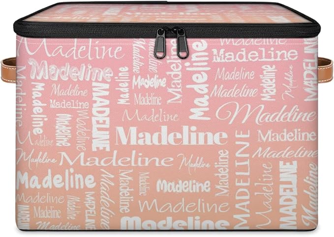 Custom Storage Basket with Name, Personalized Storage Bins with Zipper Lid, Foldable Fabric Storage Box Large capacity with Handle Pink Orange-CubbioJoy