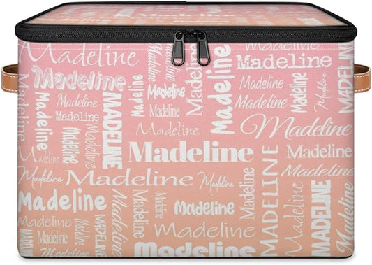 Custom Storage Basket with Name, Personalized Storage Bins with Zipper Lid, Foldable Fabric Storage Box Large capacity with Handle Pink Orange-CubbioJoy