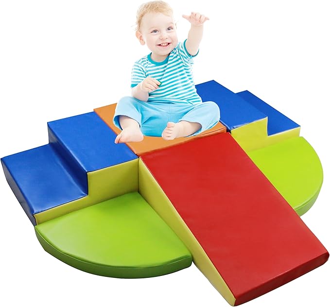 6-Piece Baby Soft Foam Climbing Blocks Set, PU Leather Non Slip Foam Play Gym Climbing Structures for Toddlers 3, Indoor Climb and Crawl Activity Play Set-CubbioJoy